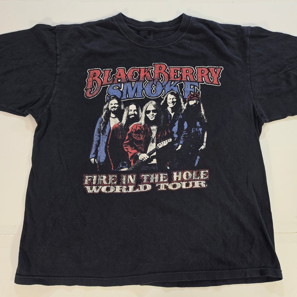 Blackberry Smoke Fire In The Hole World Tour T-Shirt Men XL Black Band Tee Anvil